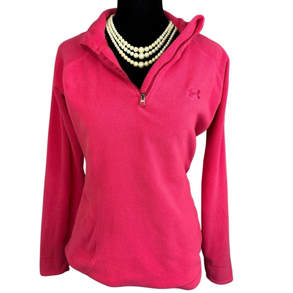 Under Armour Fleece Pullover Pink Quarter Zip Sleeve Pocket
